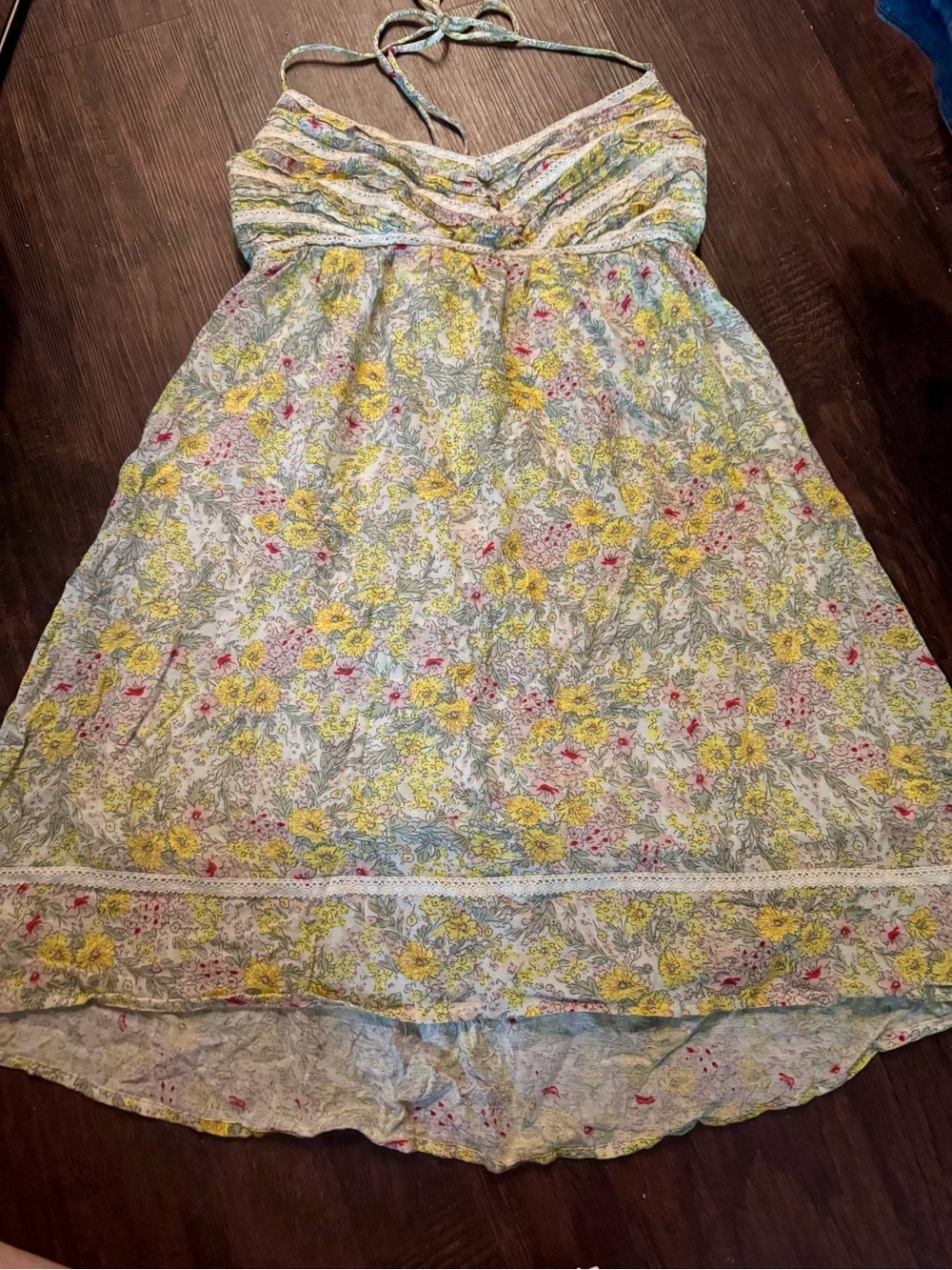 Vintage 90s Urban Outfitters Yellow Floral Halter Mini Dress